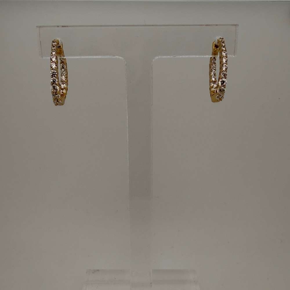 Sterling Silver  Gold overlay CZ Hoop Earrings